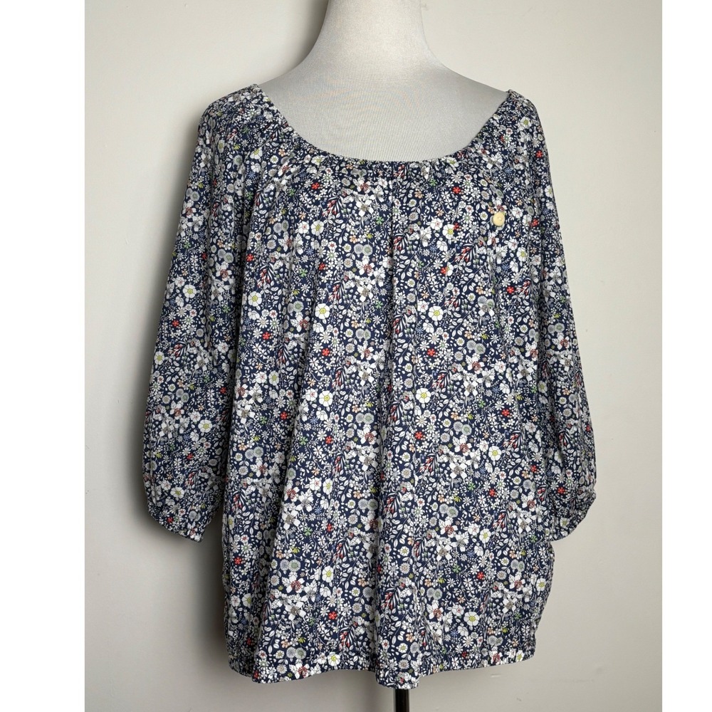J. Crew x Liberty Womens Cottage Art Floral Blouse M Peasant 3/4 Puff Sleeve